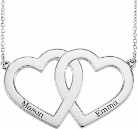 14K White Gold Engravable Family Heart 18" Necklace