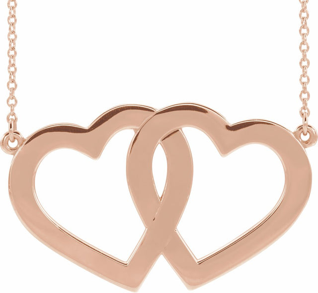 14K Rose Engravable Famly Heart 18" Necklace