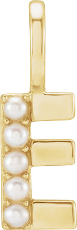 14K Yellow Cultured White Freshwater Pearl Initial E Charm/Pendant