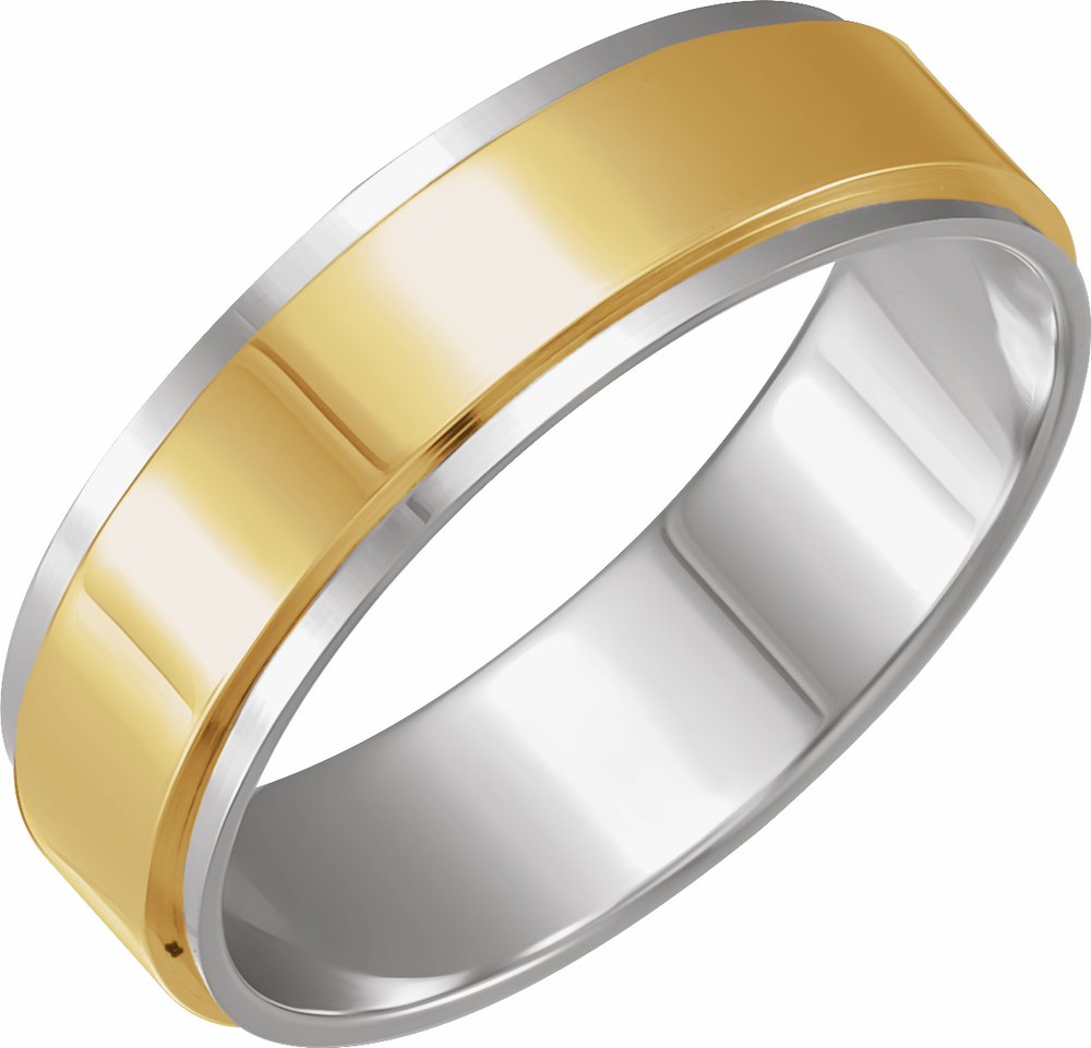 14K White/Yellow 7 mm Stepped-Edge Inlay Flat Band Size 9
