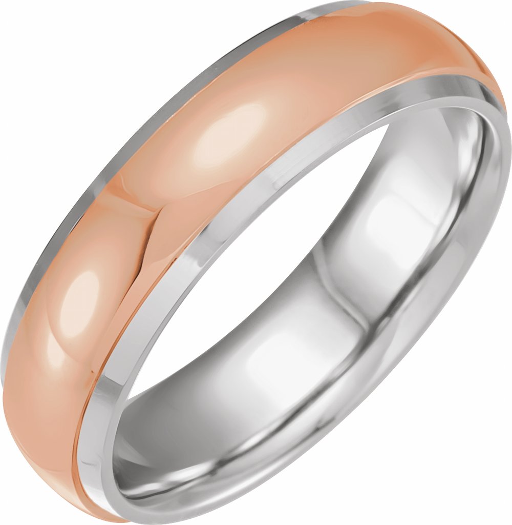 14K White/Rose 6 mm Diamond-Edge Inlay Half Round Band Size 10