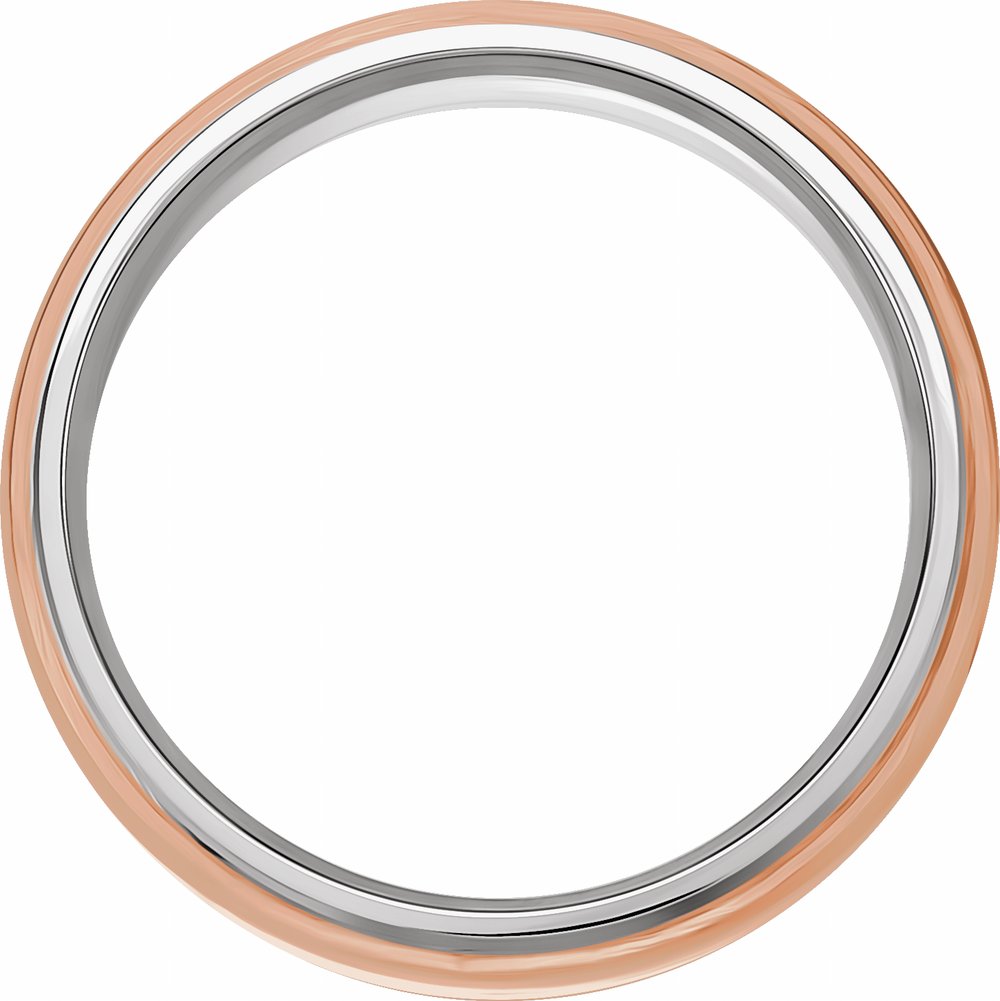 14K White/Rose 6 mm Diamond-Edge Inlay Half Round Band Size 10