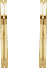 14K Yellow Grooved Hinged 15 mm Huggie Hoop Earrings