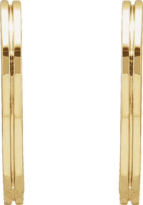 14K Yellow Grooved Hinged 15 mm Huggie Hoop Earrings