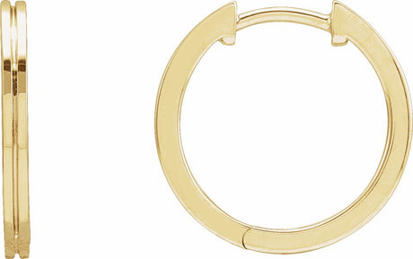 14K Yellow Grooved Hinged 15 mm Huggie Hoop Earrings