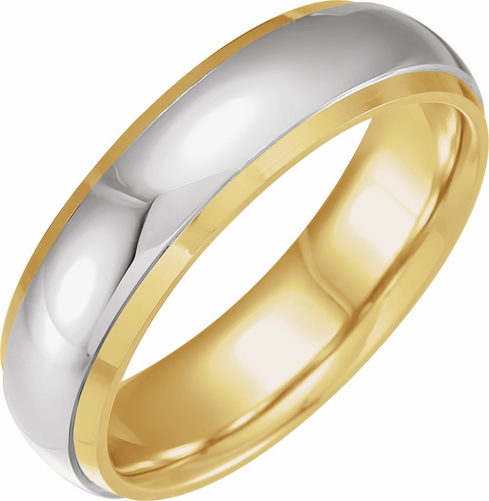 14K Yellow/White 7 mm Diamond-Edge Inlay Half Round Band Size 11