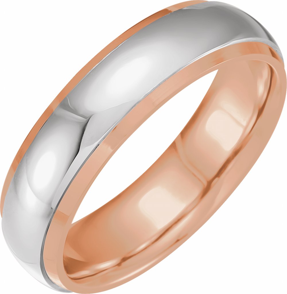 14K Rose/White 7 mm Diamond-Edge Inlay Half Round Band Size 8.5