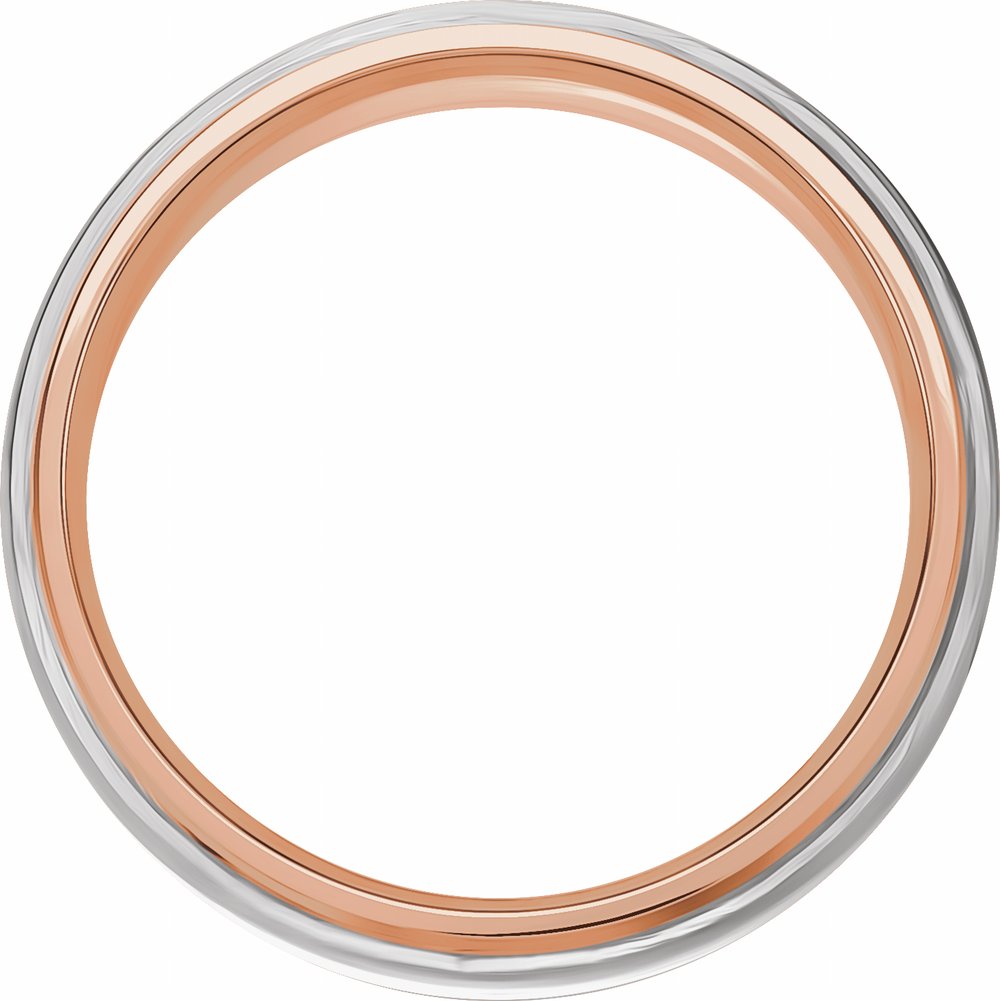 14K Rose/White 7 mm Diamond-Edge Inlay Half Round Band Size 8.5