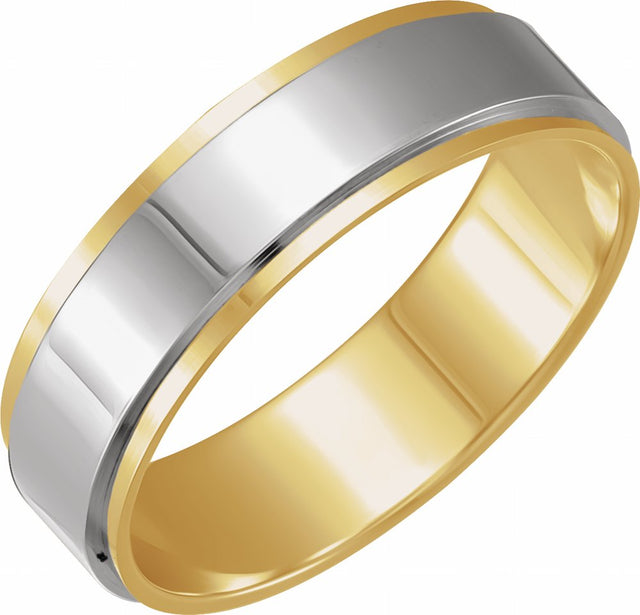 14K Yellow/White 6 mm Stepped-Edge Inlay Flat Band Size 10