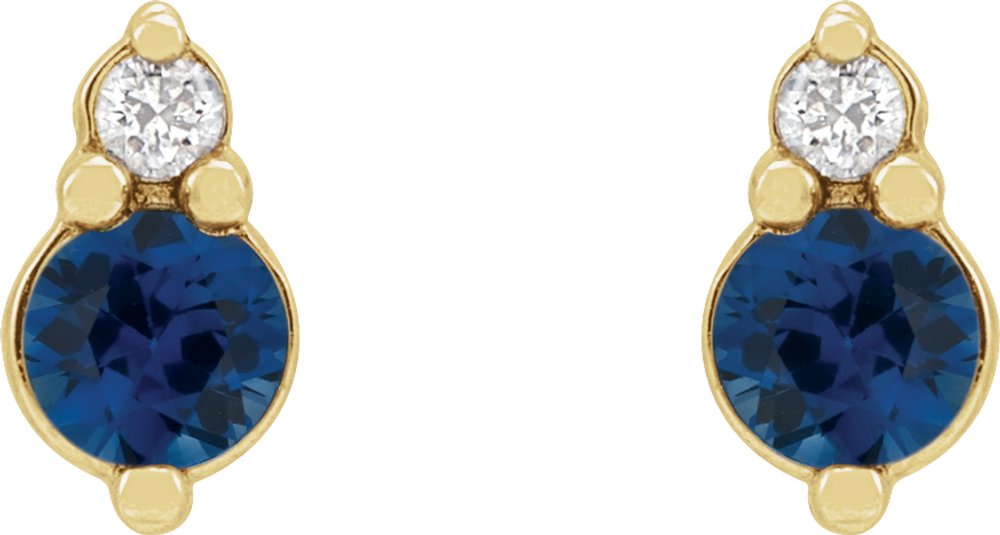 14K Yellow Natural Blue Sapphire & .03 CTW Natural Diamond Earrings