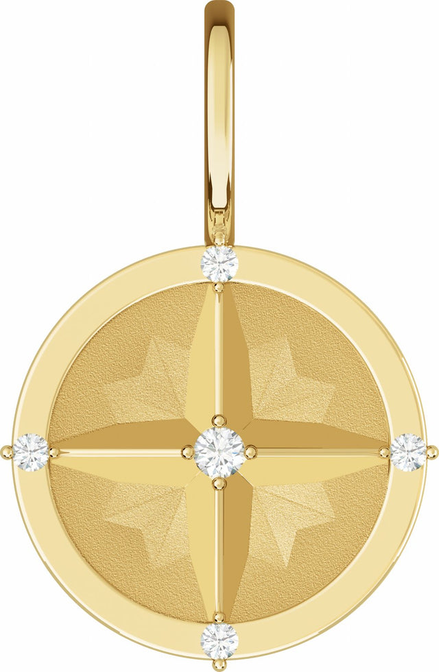 14K Yellow .03 CTW Natural Diamond Compass Charm/Pendant