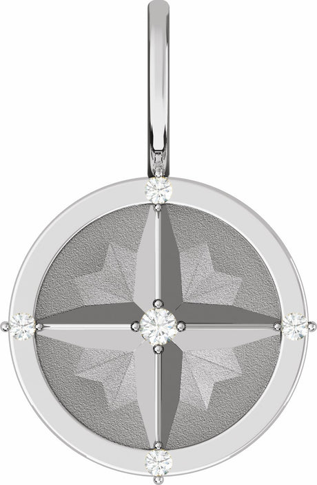 14K White Gold .03 CTW Natural Diamond Compass Charm/Pendant