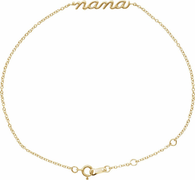 14K Yellow Gold Lowercase Script Nana Bracelet