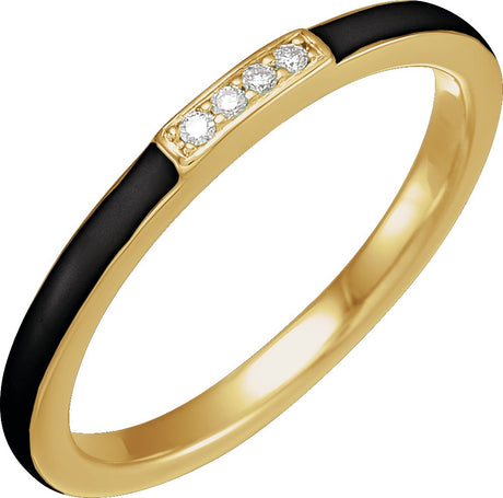 14K Yellow Gold .03 CTW Natural Diamond & Black Enamel Stackable Ring