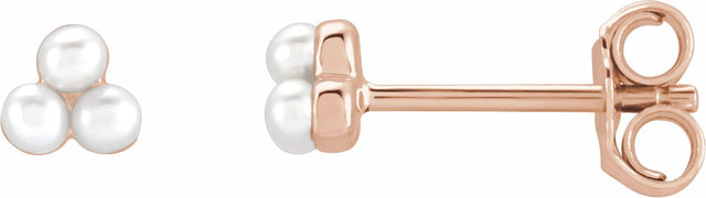 14K Rose Cultured White Freshwater Pearl Cluster Earrings