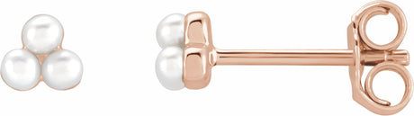 14K Rose Cultured White Freshwater Pearl Cluster Earrings