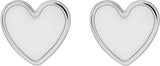 14K White Gold White Enamel Heart Earrings