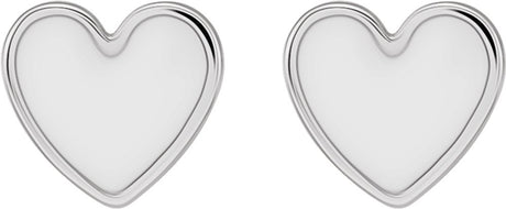 14K White Gold White Enamel Heart Earrings