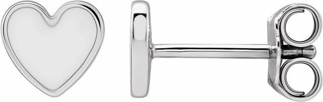 14K White Gold White Enamel Heart Earrings