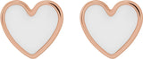 14K Rose White Enamel Heart Earrings