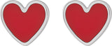 14K White Red Enamel Heart Earrings