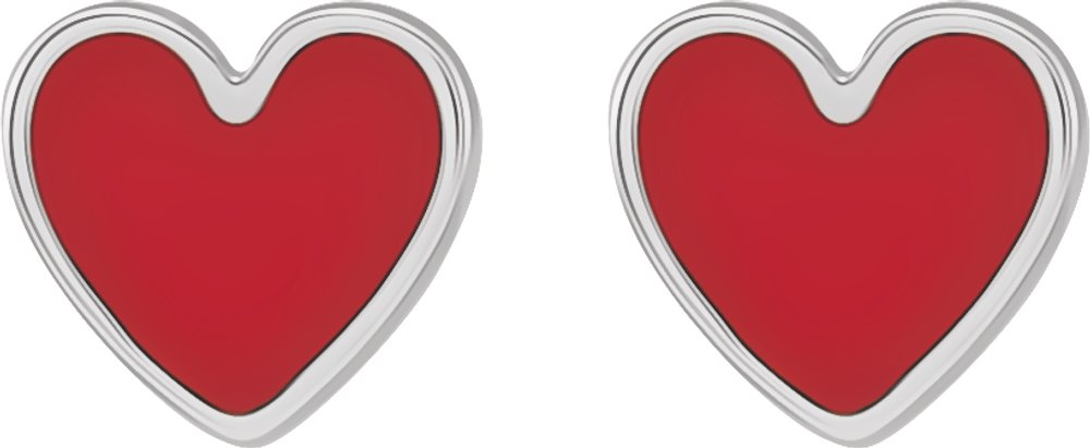 Sterling Silver Red Enamel Heart Earrings