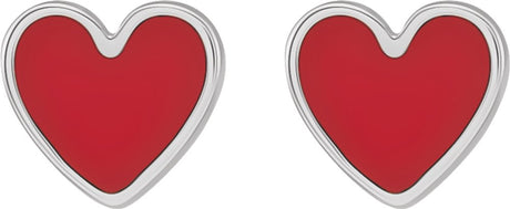 Sterling Silver Red Enamel Heart Earrings