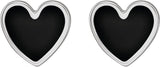 14K White Gold Black Enamel Heart Earrings