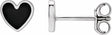 14K White Gold Black Enamel Heart Earrings