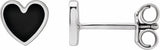 14K White Gold Black Enamel Heart Earrings