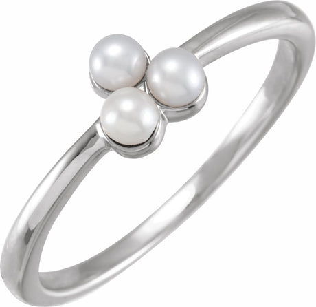 14K White Cultured White Freshwater Pearl Cluster Ring