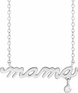 14K White .015 CT Natural Diamond Mama 18" Necklace