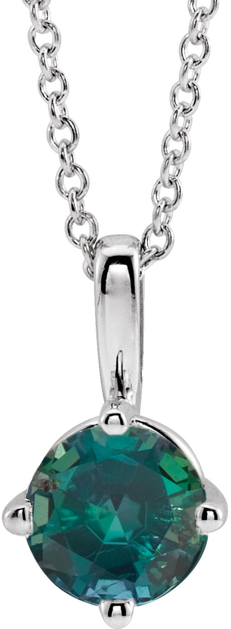 Sterling Silver 4 mm Lab-Grown Alexandrite Solitaire 16-18" Necklace