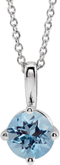 Sterling Silver 4 mm Natural Aquamarine Solitaire 16-18" Necklace