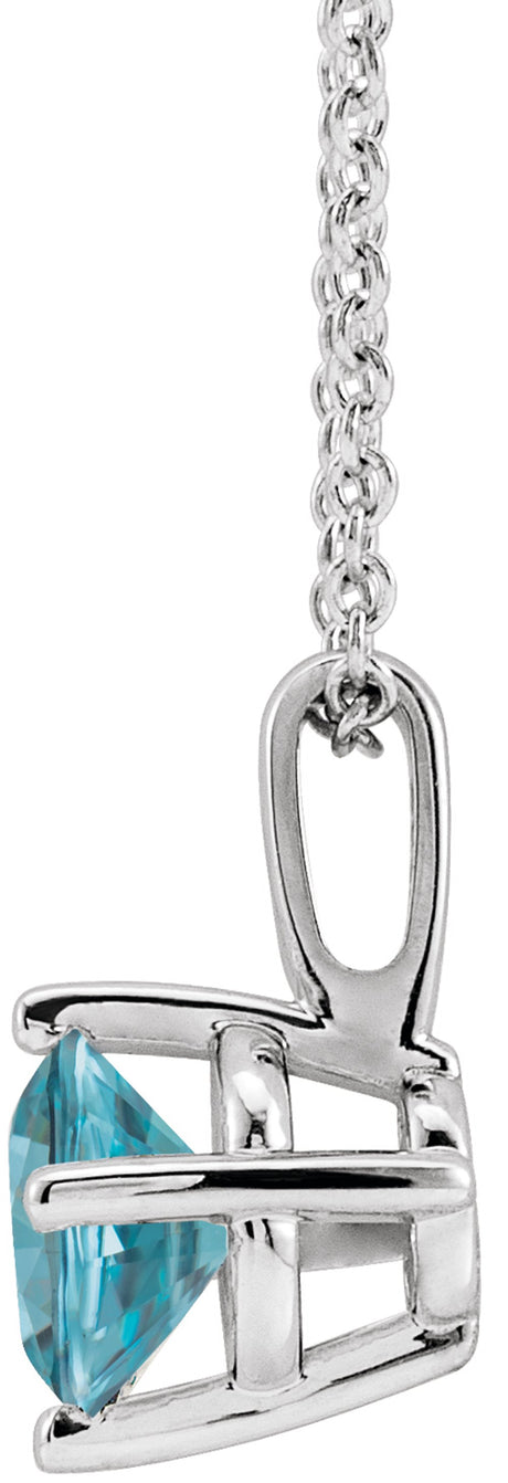 Sterling Silver 4 mm Natural Blue Zircon Solitaire 16-18" Necklace