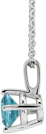 Sterling Silver 4 mm Natural Blue Zircon Solitaire 16-18" Necklace