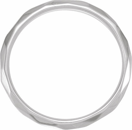 14K White Gold 3 mm Geometric Faceted Comfort-Fit Flat Band Size 6