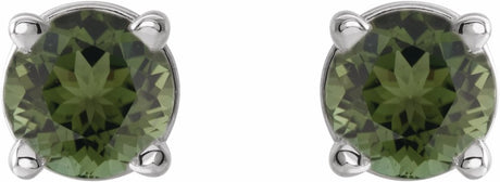 14K White Gold 3 mm Natural Green Tourmaline Earrings