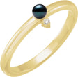 14K Yellow Cultured Black Pearl & .015 CT Natural Diamond Ring