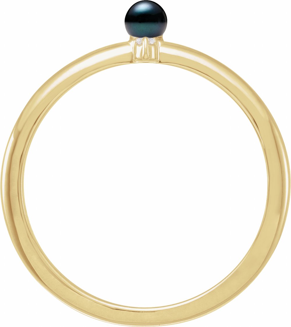 14K Yellow Cultured Black Pearl & .015 CT Natural Diamond Ring