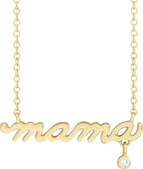 14K Yellow Gold .015 CT Natural Diamond Mama 18" Necklace