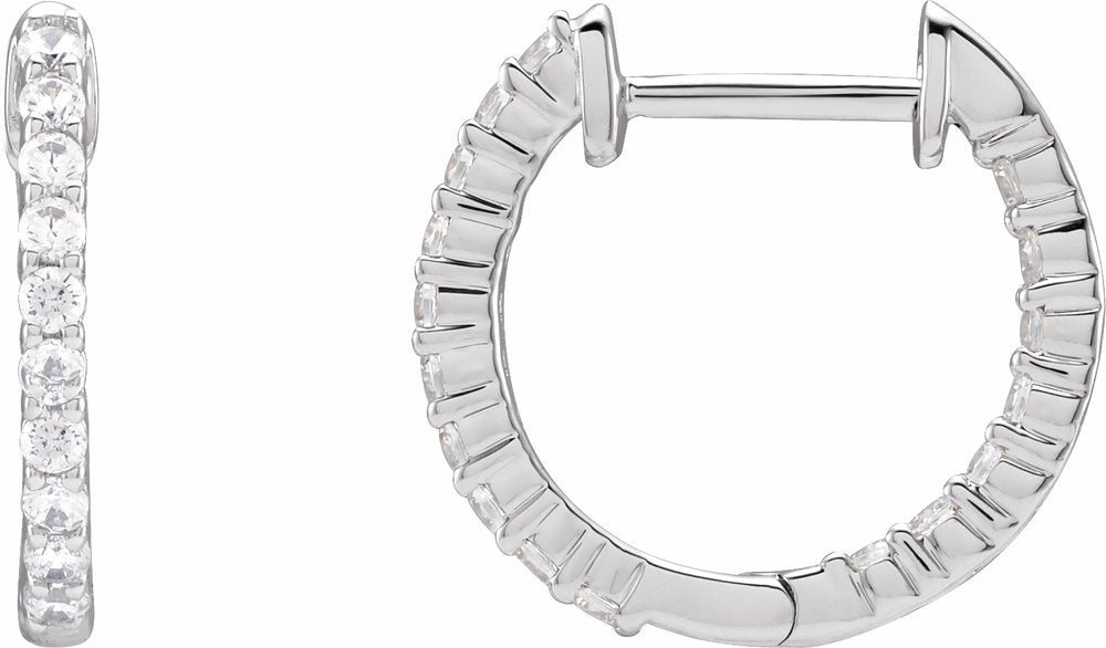 14K White 1/2 CTW Lab-Grown Diamond Inside-Outside Hinged 14.5 mm Hoop Earrings