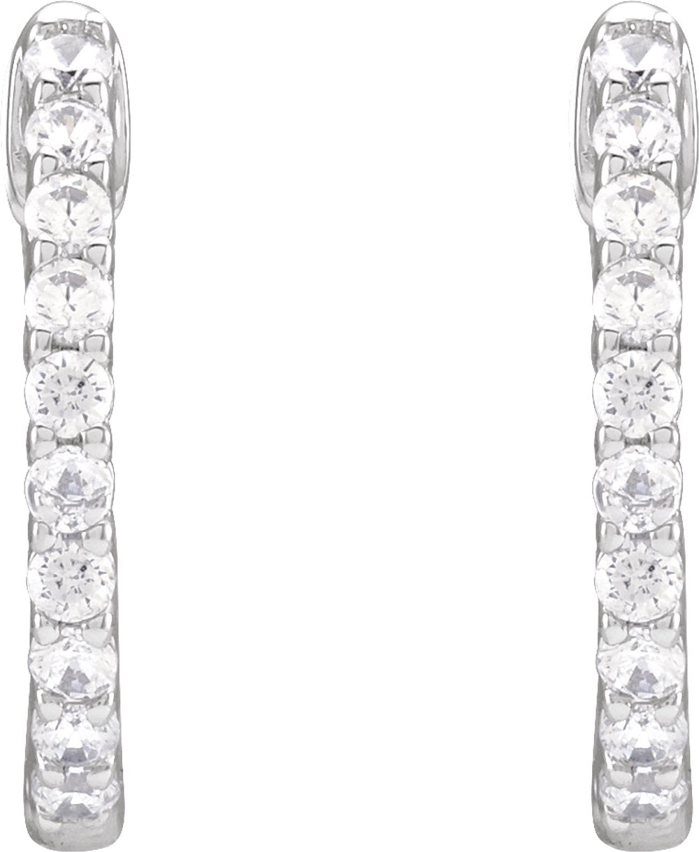 14K White Gold 1/2 CTW Natural Diamond Inside-Outside Hinged 14.5 mm Hoop Earrings