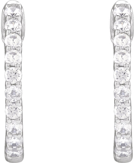 14K White 1/2 CTW Lab-Grown Diamond Inside-Outside Hinged 14.5 mm Hoop Earrings