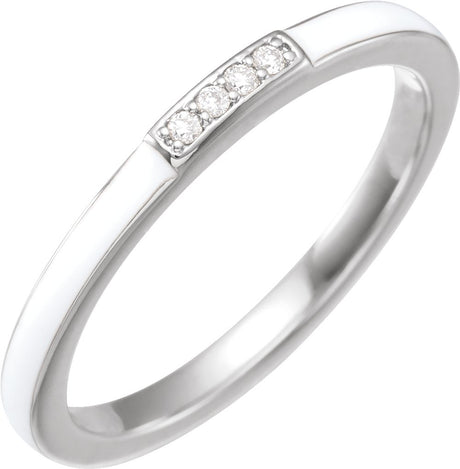 14K White Gold .03 CTW Natural Diamond & White Enamel Stackable Ring
