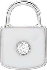 14K White .035 CT Natural  Diamond & White Enamel Lock Charm/Pendant