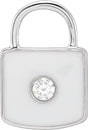 14K White .035 CT Natural  Diamond & White Enamel Lock Charm/Pendant