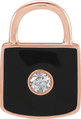 14K Rose .035 CT Natural  Diamond & Black Enamel Lock Charm/Pendant