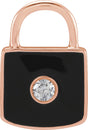 14K Rose .035 CT Natural  Diamond & Black Enamel Lock Charm/Pendant