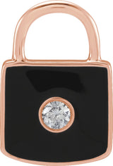 14K Rose Gold .035 CT Natural  Diamond & Black Enamel Lock Charm/Pendant